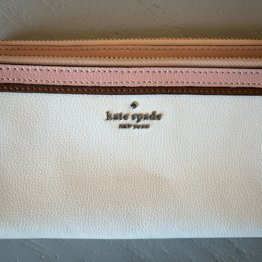 Kate Spade Anita Patterson Drive Double Zip Wristlet Wallet Pink White - Picture 4 of 12